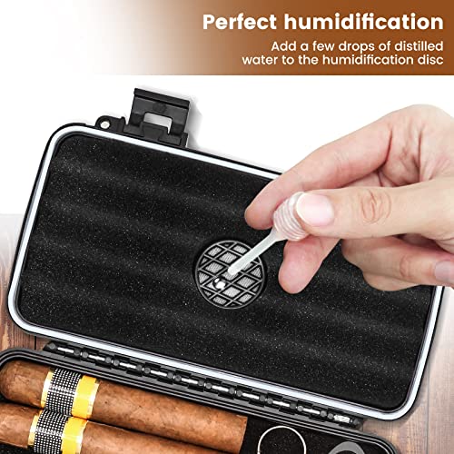 Flauno Travel Cigar Humidor Case - Portable Humidor Kit with Lighter (Without Gas), Cutter, Holder, Humidifier & Dropper, Waterproof, Crushproof, Airtight Seal (Holds up to 5 Cigars) - size: Holds up to 5 Cigars with Cigar Lighter