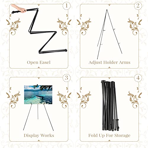 Yexiya 10 Pcs 65 Inch Easel Stand for Display Bulk, Foldable Metal Display Easel Holders with Bag Black Floor Tripod Portable for Wedding Sign Poster Artist Painting Canvas, Hold 44 Lbs