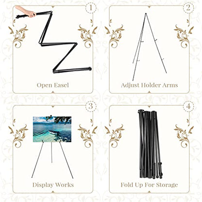 Yexiya 10 Pcs 65 Inch Easel Stand for Display Bulk, Foldable Metal Display Easel Holders with Bag Black Floor Tripod Portable for Wedding Sign Poster Artist Painting Canvas, Hold 44 Lbs