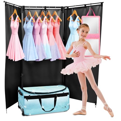 Dance Bag with Garment Rack and Curtain, 28" Rolling Dance Competition Duffle Bag with Garment Rack | Mobile Changing Station Dance Suitcase for Dancer Athlete Livestreamer Cheerleader Cosplayer - color: 28in Glitter Blue
