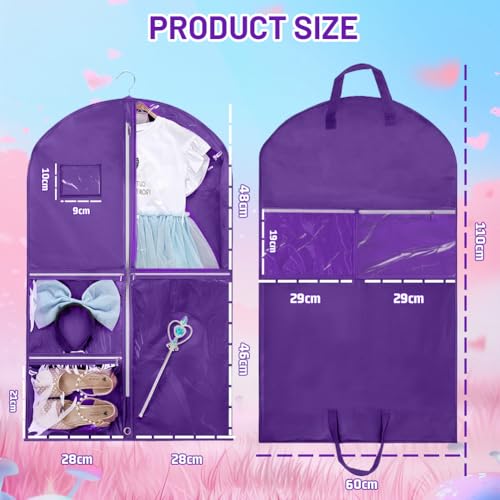 Dance Garment Bag with Zipper, 40 inch Garment Bags for Hanging Clothes, Kids Dance Recital Bags, Cheer Uniform Garment Bag for Wardrobe and Travel, Purple
