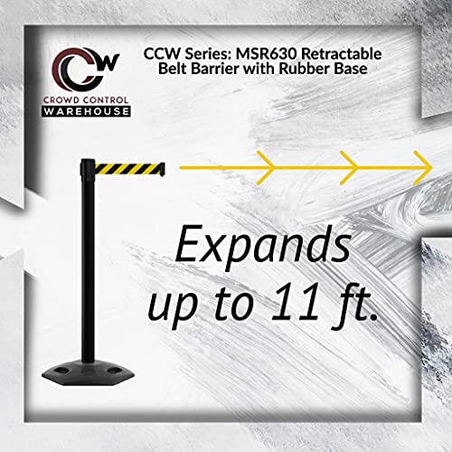 CCW Series WBB-200 Set of 2 Outdoor Safety Rubber Base Stanchion Retractable Belt Barriers - Easy to Assemble, No Tools Required (11 Foot Belt, Blue Belt with Black Post) - color: Blue, size: Black Post
