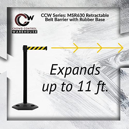 CCW Series WBB-200 Retractable Belt Safety Stanchion Barriers, 2-Pc, 11 Ft | Dark Blue Belts with Black Posts, Outdoor Rubber Bases, Anti-snapback Braking, No-tools Assembly, 4-way Connection - color: Dark Blue, size: Black Post