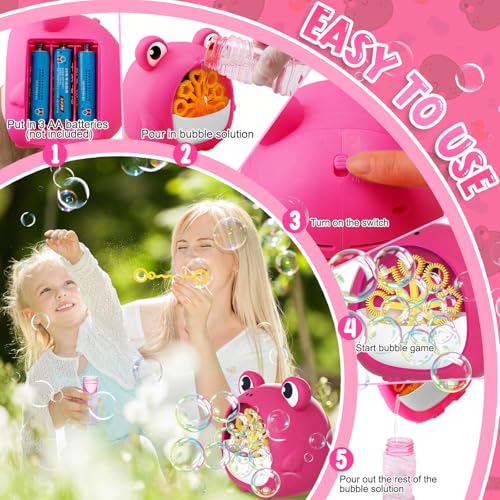 Frog Bubble Machine Toys for Kids 3-8, Outdoor Party Birthday Gift | Bubble Blower Maker with 2 Solutions, Gift for 3 4 5 6 7 8 Year Old Girls Boys - color: Red