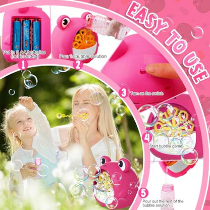 Frog Bubble Machine Toys for Kids 3-8, Outdoor Party Birthday Gift | Bubble Blower Maker with 2 Solutions, Gift for 3 4 5 6 7 8 Year Old Girls Boys - color: Red
