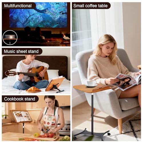 2-in-1 Dual-use Floor & Desktop Music Stand, Adjustable 16.5"-51" Book Stand, Solid Wood Sheet Music Holder, Floor Book Stand with Elastic Page Clip for Cookbooks, Laptop (Natural Wood with Wheel) - color: Natural Wood With Wheel