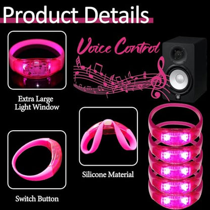 24 Pcs LED Glow Bracelets Sound Activated Bracelet Glow Bracelets with Flashing LED Strobe for Carnival,Concerts , Night Events, Rave, Game Prizes, Birthday Party Favor (pink - color: Pink