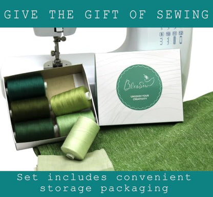 BlesSew Sewing Thread in Green Color Tones – 6 Spools of Polyester Thread for Sewing Machine for Beginners, Hand Stitching & Quilting - 1000 yds per Spool - color: Green