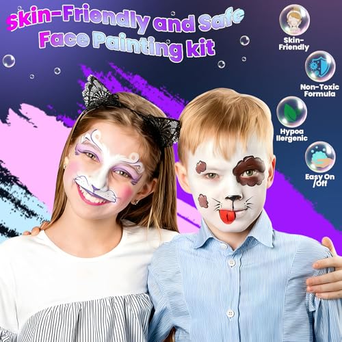 Professional Face Painting Kit – 22 Colors Non-Toxic Face & Body Paints with Rainbow Palette, Brushes, Stencils, Glitter & Gems for Birthday Parties, Halloween, Festivals, School Events - color: 22 Colors