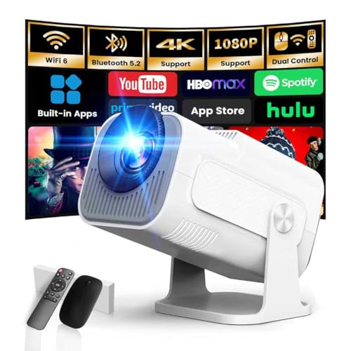 Mini Projector with WiFi and Bluetooth Support 1080P & 4K Smart Projector | Built-in Apps Portable Projector 180°Rotatable Auto Keystone, Compatibile with HDMI/TV Stick/Memory Stick/Laptop, White - color: White
