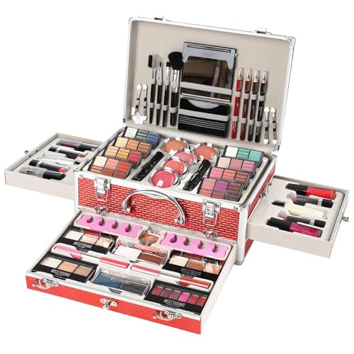 All in One Makeup Kit for Teens, 106 Pcs Professional Makeup Kit for Women Full Kit, Include Eyeshadow Palette, Lipstick Set, Concealer, Foundation, Lipgloss, Make-up Brush(Red) - color: Red