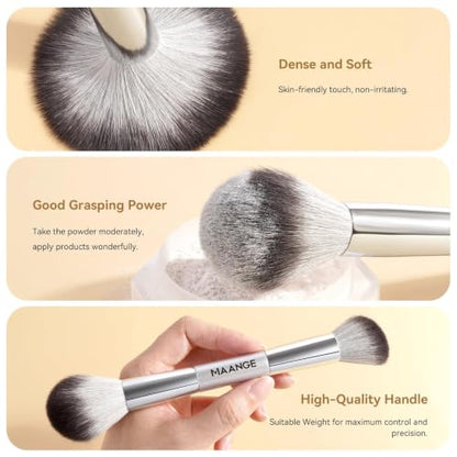 MAANGE 13 Pcs Foundation Makeup Brush Set With Bag, Make up Brushes, Double-End Multi Functional Makeup Brushes, Professional Face Brush Set Tools For Liquid Powder Concealer Cream Blush (Silver) - color: Silver