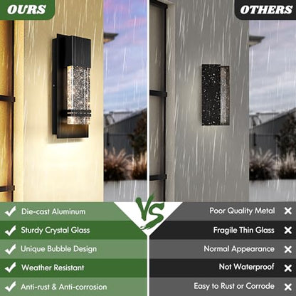Outdoor Wall Light Fixtures with Crystal Bubble Glass, 10W 3000K | Energy-saving LED, Waterproof & Rust-resistant, Quick & Easy Installation, Modern Design - size: 12in