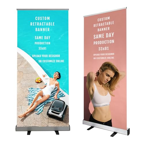 Retractable Roll up 33.5''x 81'' Customized Banner Sign Pull up Roll up Portable Personalized Display Banner for Business and Trade Shows Advertising and Promotion（Without Base and Stand） - color: Only Banner