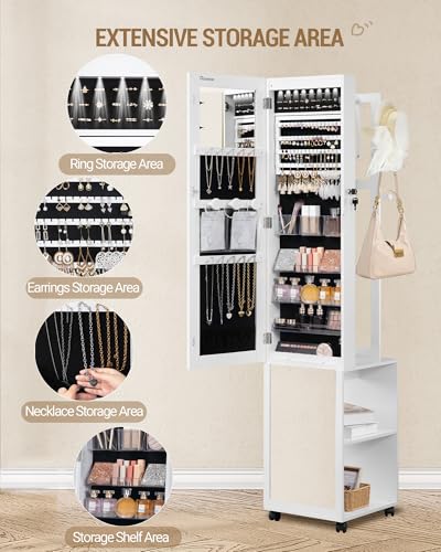Hzuaneri 8 LEDs Jewelry Cabinet Armoire, 66.9-inch Jewelry Organizer - color: White and Black