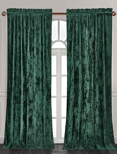 Chezmoi Collection Lux Forest Green Crushed Velvet Curtains 2 Panel Set - 84 inches Long Room Darkening Luxury Distressed Velvet Rod Pocket Window Drapes for Living Room Bedroom 50" W x 84" L - color: Forest Green