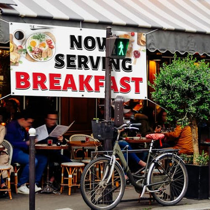 Tudomro 2x4 Feet Now Serving Breakfast Banner Sign - style: Breakfast