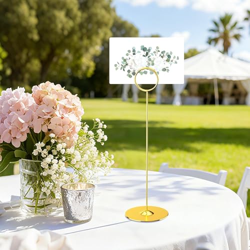 ERYTLLY 16PK Place Card Holders 8 Inch Table Number Holders Table Card Holders Steel Card Holders for Birthdays,Weddings,Photos, Food Signs, Memo Notes, Restaurants (Gold) - color: Gold