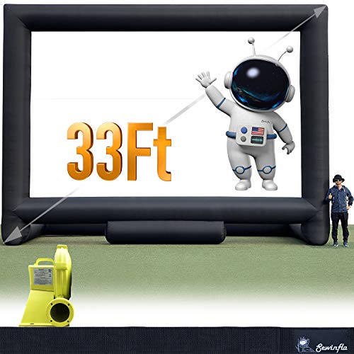 33Ft Outdoor Inflatable Movie Projector Screen with Blower Supports Front and Rear Projection, Blow Up Movie Screen for Party, Easy to Set Up - size: 33Ft