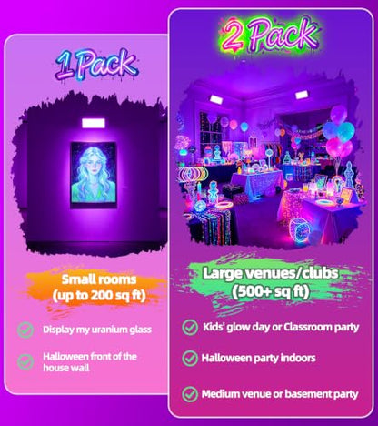 TigQiang 100W 2 Pack Black Light, Glow Party Supplies, Blacklight Halloween | IP66 Waterproof, Blacklights Flood Light for Neon Parties, Body Paint, Birthday, Fluorescent Poster, 6Ft Cord & Plug & Switch - size: 100W-2Pack