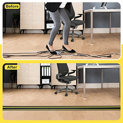 10 ft Floor Cable Cover Protector, Heavy Duty PVC Duct Easy to Unroll, Prevent Trip Hazard for Home Office or Outdoor Settings - size: 10 Feet - Black and Yellow - 1 Pack