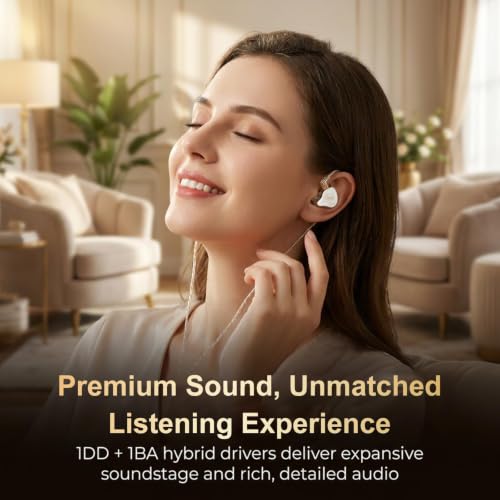 in Ear Monitor Headphones Hybrid 1BA+1DD HiFi Deep Bass IEM Earphones White - color: QT820-White no Mic