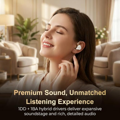 in Ear Monitor Headphones Hybrid 1BA+1DD HiFi Deep Bass IEM Earphones White - color: QT820-White no Mic