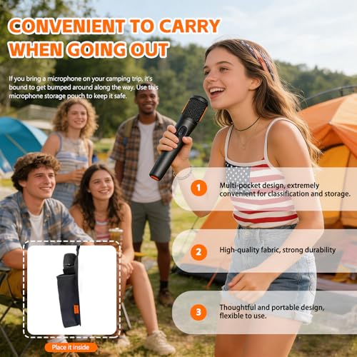 Wireless Microphone Case, Dual Microphone Holder & Mic Bag, Compatible with JBL Wireless Two Microphone System & JBL Partybox 110/120/310/320/710, Protective Cover for Handheld Mics - Bag Only