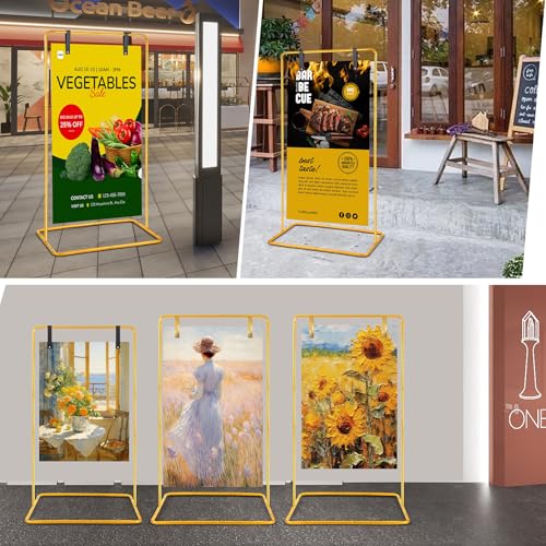 Wedding Welcome Sign Easel Stand Holder 68 x31x 20 With Leather Straps,Gold | Welcome to Our Wedding Sign Holder, Metal Floor Standing Easels for Signs, Poster - color: Gold