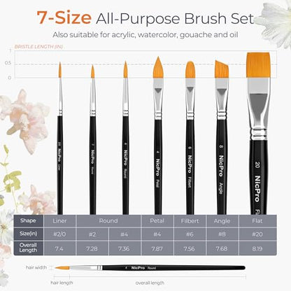 Nicpro Face Paint Brush Set, 7PCS Professional Face & Body Painting Brushes | Synthetic Nylon Hair with Black Handles, Makeup Paintbrush Kit for Halloween Cosplay, Acrylic Watercolor Gouache - color: Black