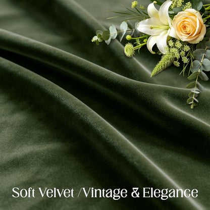 CUCRAF Dark Olive Green Velvet 100% Blackout Curtains 90 inches Long, Thermal Insulated, Noise Reducing Rod Pocket Luxury Drapes for Bedroom Living Room(52x90 inches, 2 Panels) - color: Dark Olive Green, size: 52"W x 90"L (Pack of 2)