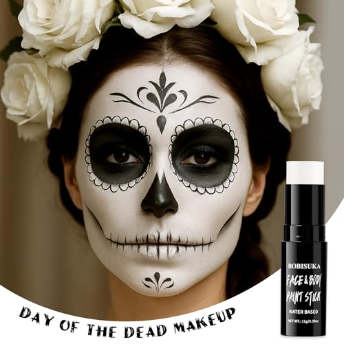 BOBISUKA White Face & Body Paint Stick Washable Water-Based Face Paint Makeup Stick for Halloween Clown, Joker, Zombie, Mime, Skeleton, Skull, Cosplay, SFX, Sports Eye Black & Costume Party - color: White