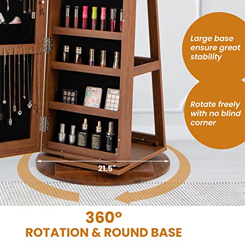 LOKO 360° Swivel Jewelry Cabinet, Lockable Jewelry Organizer (Brown) - color: Brown