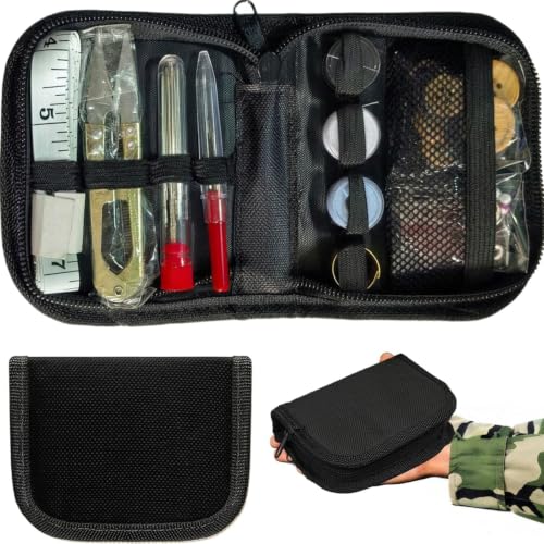 Army Sewing Kit for Adult Men Military Survival Emergency Sewing Kit Button | Black Army Sewing Kit, Military Survival Emergency Sewing Kit Travel with Buttons Nylon Portable Small Travel Field EDC - color: Black