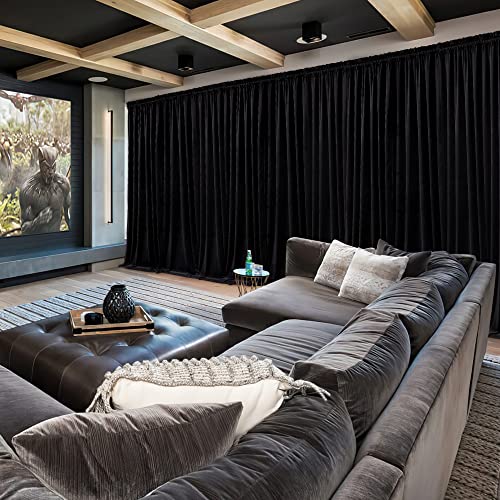 RYB HOME Extra Long Velvet Curtains 108 inches Long, High Ceiling Curtains | Thermal Insulated, Room Darkening, Privacy UV Protection, Loft Apartment Living Room, Black, W52 x L108, 2 Panels - color: Black, size: 52"W x 108"L (Pack of 2)