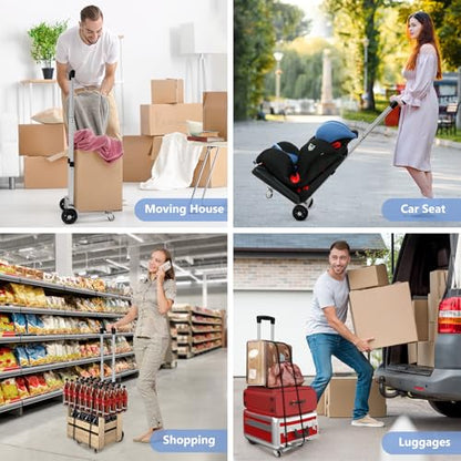 KEDSUM 270LBS Utility Luggage Cart with 4 Wheels, 100% Aluminum Hand Truck Dolly, Folding Hand Truck with Advanced Tank Wheels, Portable Dolly Cart for Luggage, Travel, Shopping, Office Use