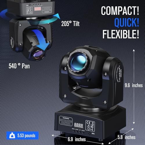 Moving Head DJ Lights, U`King 50W LED Moving Head Light with 7 Gobos 7 Colors and Open White Beam Spotlight by DMX and Sound Activated for Wedding DJ Disco Parties Live Show Church Bar (Set of 4)