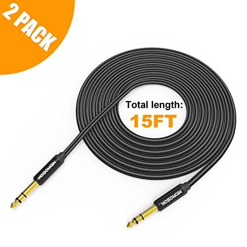 HOSONGIN 1/4 Inch TRS Instrument Cable 15ft 2-Pack [Nylon Braided Shielded], 1/4 Inch to 1/4 inch TRS Male to Male Plug Stereo Audio Cord, Quarter Inch 6.35mm Balanced Interconnect Line - 15 feet - size: 15 Feet, style: 1/4" TRS Cable - 2 Pack