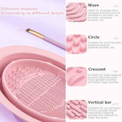 31 Pcs Makeup Brushes Set with Makeup Sponges and Triangle Powder Puffs, Premium Synthetic Foundation Blending Blush Eyeshadow Brushes with Spa Headband, Wristbands & Brush Cleaning Bowl