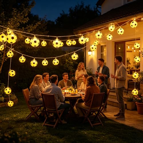 Soccer Ball String Lights,20 LED Soccer Fairy Lights for Sport Party Decor | 10FT 20 LED Soccer Ball String Lights Decor for Game Day Sports Party - style: Soccer Ball Lights