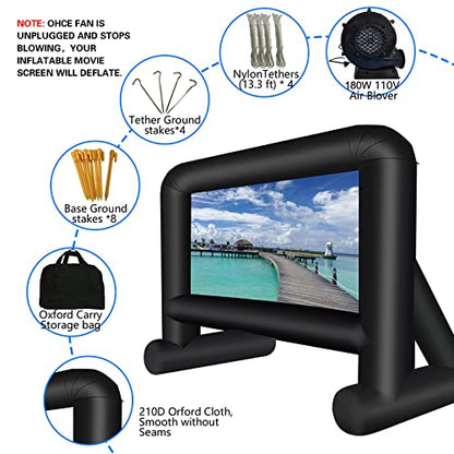 GZKYYLEGS 16ft Inflatable Movie Screen Outdoor Projector Screen with Air Blower Storage Bag - Front/Rear Projection, Easy Set Up Blow Up Screen for Backyard Movie Night, Theme Parties, Celebrations