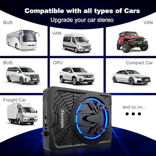 1200w subwoofer,Under Seat Subwoofers with Amp(Class D MOSFET Amp) | Slim Under Seat Powered Car Subwoofer,Underseat Car Subwoofer and Amp Package,Truck Sub and Amp Combo(Blue LED)
