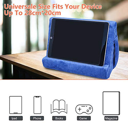 2pcs Multi-Angle Tablet Holder Cushion Stand with Net Pocket & Black Color Phone Stands Upgraded Tablet Pad Support for Phone,Pad,Books (Blue) - color: Blue