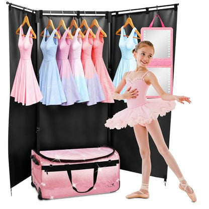 Dance Bag with Garment Rack and Curtain, 28" Rolling Dance Competition Duffle Bag with Garment Rack | Mobile Changing Station Dance Suitcase for Dancer Athlete Livestreamer Cheerleader Cosplayer - color: 28in Glitter Pink