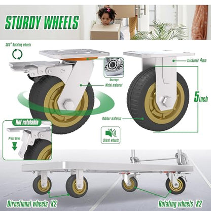 2600lbs Heavy Duty Platform Truck with Brake System (24" x 48") | Push Cart Dolly Foldable Flatbed Cart with 5'' Swivel Wheels Large Steel Platform Dolly Cart for Groceries, Garage, Warehouse - color: Silver - 48"x24" - 2600 Lbs