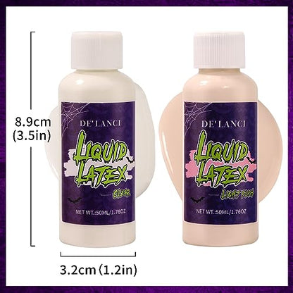Liquid Latex Sfx Makeup Set 2 Pcs Halloween liquid Face Paint Makeup,Multi-Purpose Liquid Bodypaint Makeup For Scar Cut Wound Peeling Skin Wrinkles Monster Zombie,Latex Glue for Skin ,Prosthetic Glue