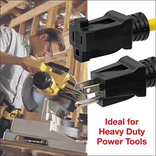 Clear Power 50 ft 12/3 SJTW Heavy Duty Outdoor Extension Cord, Water & Weather Resistant, Flame Retardant, Yellow, 3 Prong Grounded Plug, CP10145 - size: 50 ft