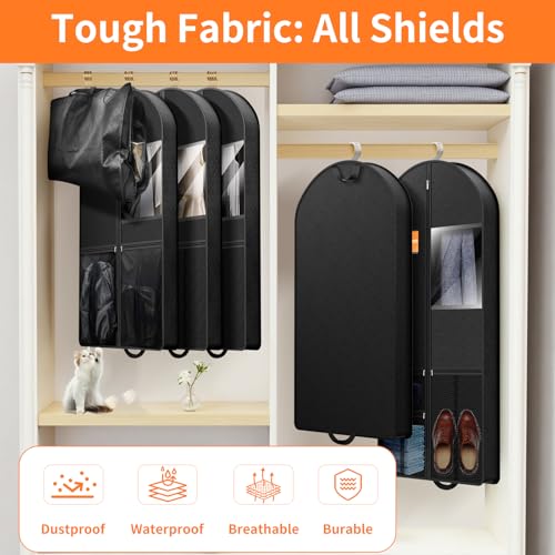 Suit Garment Clothes Travel Bag: 43 inch Lightweight Foldable Black Short Fabric Breathable - Hanging Storage Cover Pockets Zipper for Men - Wardrobe Carry Coat Jacket Uniform Tuxedo Shirt - size: 43"1Pack