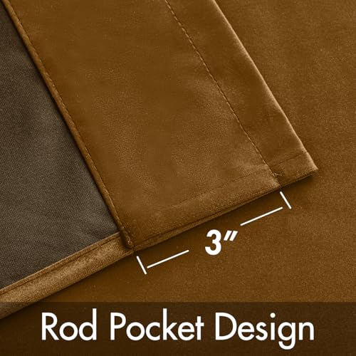 MIULEE Golden Brown Velvet Curtains 63 Inch Long 2 Panels, W40 x L63 | Luxury Super Soft, Thermal Insulated, Room Darkening Drapes, Rod Pocket Design, Window Curtains for Bedroom Living Room - color: Golden Brown, size: 40"W x 63"L (Pack of 2)