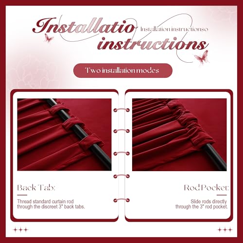 Manyshofu Burgundy Velvet Curtains, 2 Panels Blackout 52x84 | Luxurious Velvet Feel, Thermal Insulated Noise Reducing, Dual Back Tab And Rod Pocket Hanging, Machine Wash Fade-Resistant - color: Burgundy, size: 52"W x 84"L (Pack of 2)